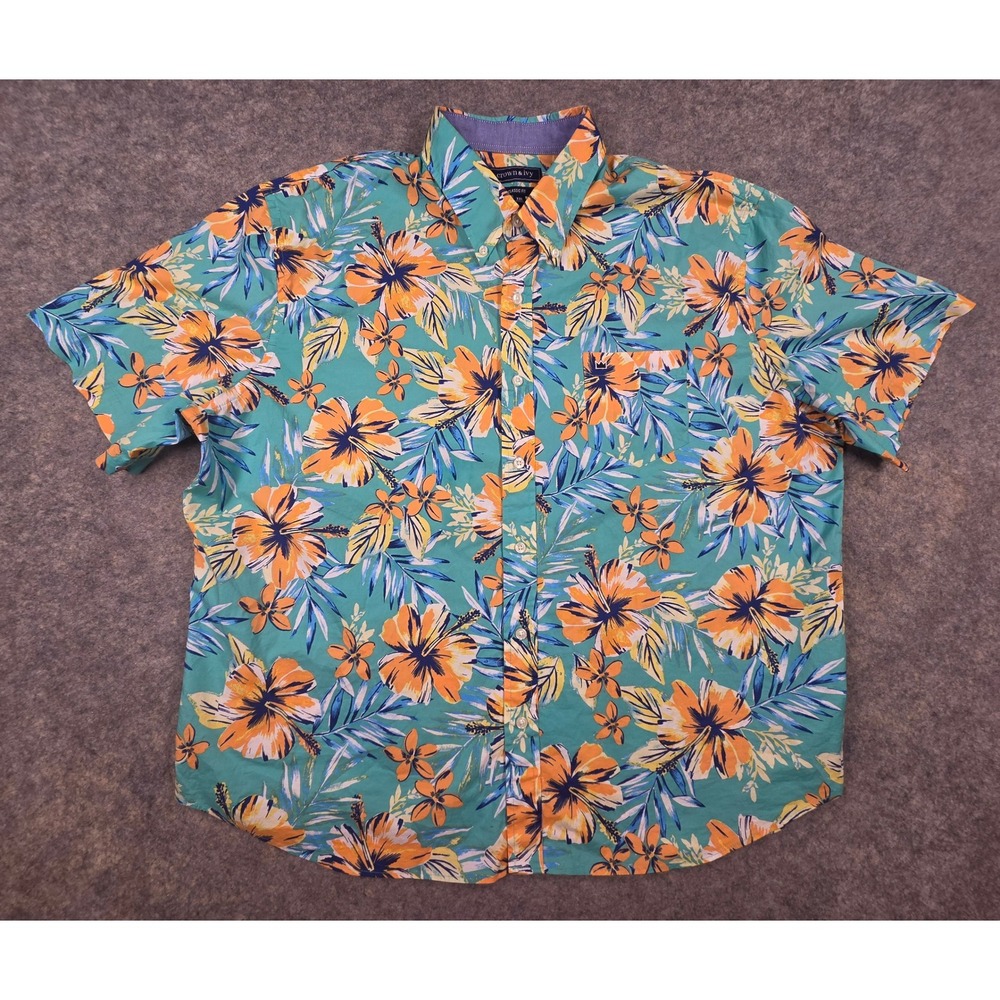 Crown & Ivy Mens XXL Classic Fit Tropical Hibiscus Floral Button Down Shirt Teal